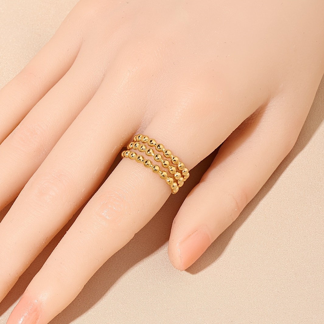 Triple Layer Hollow Bead Stainless Steel Ring
